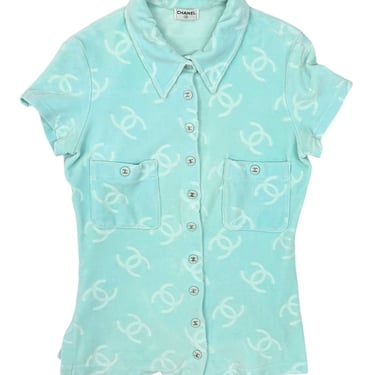 Chanel Turquoise Velour Short Sleeve Top