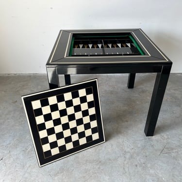 Vintage Jansen Style Black Lacquered Game Table W/ Flip Top 