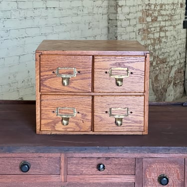 Antique 1930s 4 Drawer Oak Index Filer 