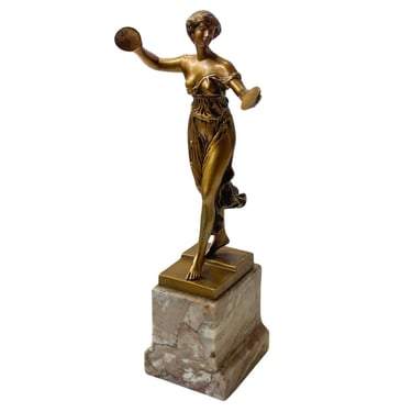 Small &quot;Tänzerin mit Tschinellen&quot; Bronze &amp; Marble Sculpture by Georges Morin