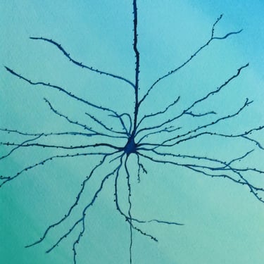 Pyramidal Neuron after Cajal- original watercolor painting of brain cell - neuroscience art 