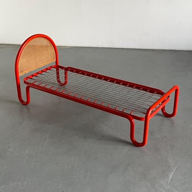 Gae Aulenti Style Tubular Metal and Cane Bed Frame, 1960s Italy 