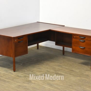 Refinished Jens Risom Walnut L Shaped Desk 