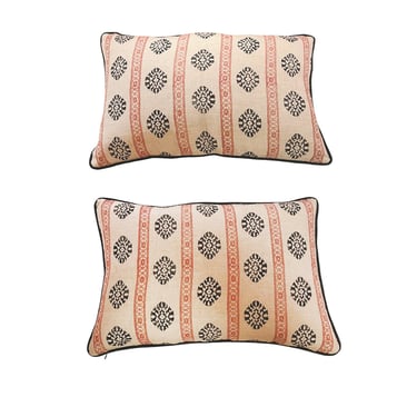 Custom Pillows in Red & Indigo Printed Fabric - a Pair