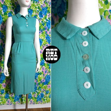 Lovely Vintage 50s 60s Light Blue Linen Hourglass Day Dress by Kerrybrooke Sears 