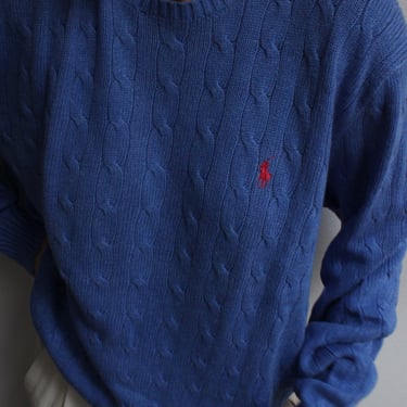 Stunning Ralph Lauren Pool Blue Silk Cable Knit Sweater