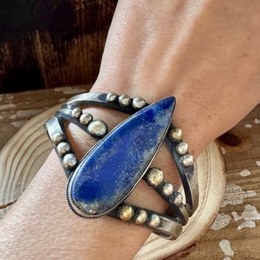 LAPIS LAZULI Sandcast Teardrop Cuff 82g | Lapis and Silver Bracelet | Native American Jewelry | Skinny Teardrop Lapis Cuff | Chimney Butte 