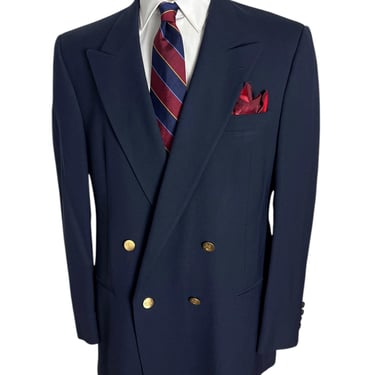 Vintage CHRISTIAN DIOR Wool Double-Breasted Navy Blazer ~ size 44 R ~ jacket / sport coat ~ Gold Buttons 