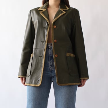 90s Two Toned Olive Leather Jacket