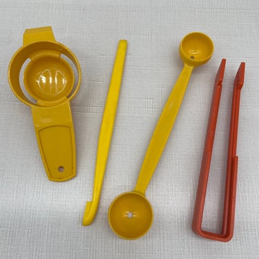 Vintage Yellow, Orange Tupperware Kitchen Tools Utensils | 779-12, 1333-14, 727-13 