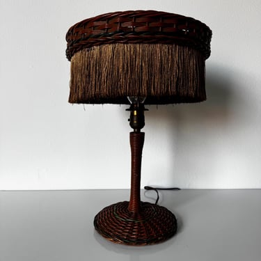 Vintage Organic Japanese Handmade Wicker Table Lamp 
