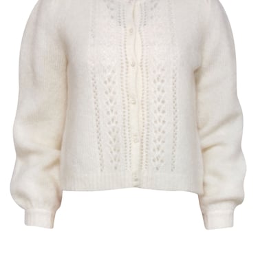 Sezane - Cream Fuzzy Knit Puff Sleeve Cardigan Sz XS