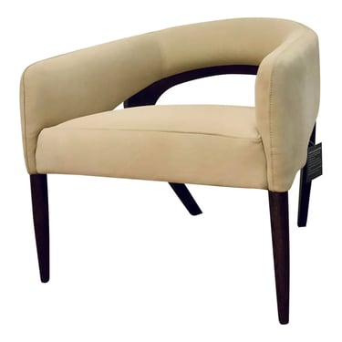 Modern Curved Back Ivory Nubuck Leather Lounge Chair
