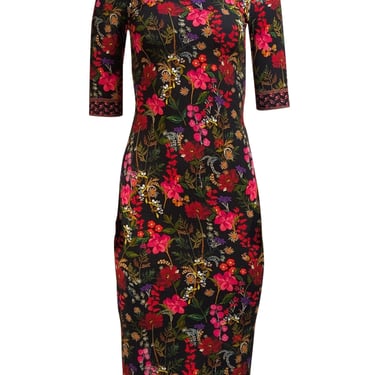 Alice & Olivia - Black Multi Floral Midi Dress Sz 2