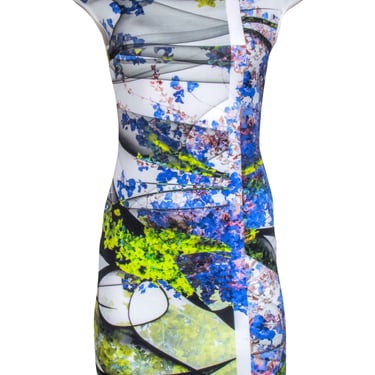 Clover Canyon - White w/ Blue & Green Print Cap Sleeve Dress Sz M