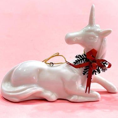 VINTAGE: Porcelain Unicorn Ornament - Christmas Ornament - Holiday - X Was - Christmas 