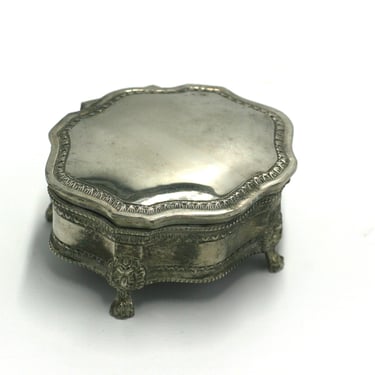 vintage silver plate footed jewelry or trinket box 