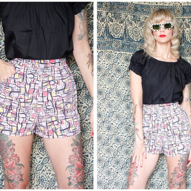 1950s Shorts // Midcentury Print Cotton Shorts // vintage 50s shorts 