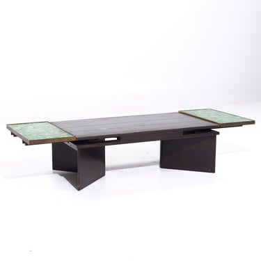 Edward Wormley for Dunbar Model 5427 Mahogany Brass and Murano Glass Tile Coffee Table - mcm 