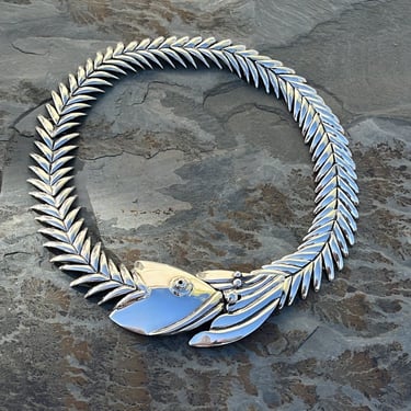 D'Molina ~ Mexican Sterling Silver Heavy 17 Inch Articulated Fish Bone Necklace - 154 Grams 