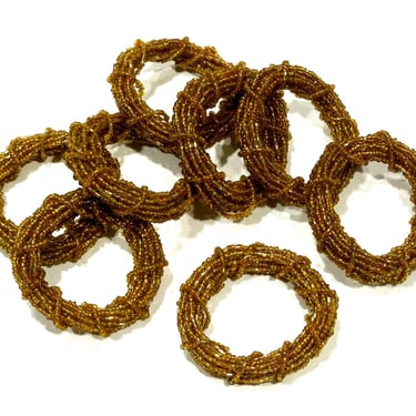 VINTAGE: 8 Antiqued Gold Beaded Napkin Rings - Gold Napkin Rings - SKU 14-B1-00003485 