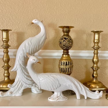 Pheasants Set, Mid Century, Sculptural, Birds, Peacocks, Ceramic Porcelain, Set of 2, Vintage, Mantel Decor, Hollywood Regency 