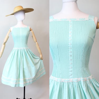 1950s MINT pintucked cotton full skirt dress xs | new summer 