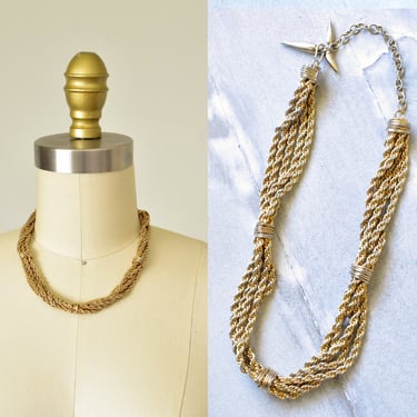 Hattie Carnegie 1960s gold rope chain necklace, 60s jewelry, gold choker, choker necklace, erstwhile style 