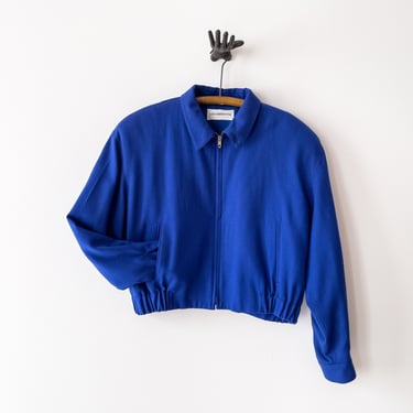 wool bomber jacket | 80s 90s vintage Liz Claiborne bright blue cropped jacket 
