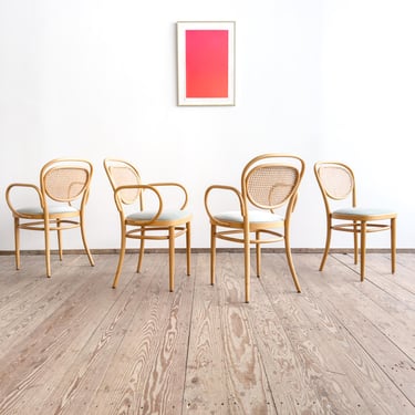 Set of 4 Thonet 215P Chairs in Beech with Original Cane Backs & Velvet Seats, Germany, 1993 