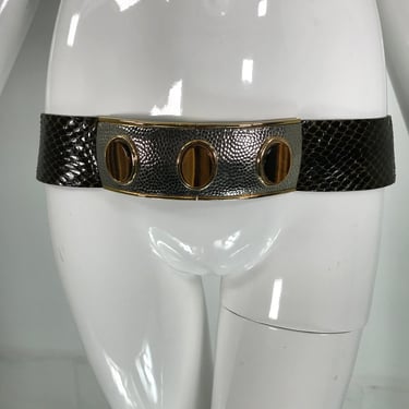 Judith Leiber Tiger Eye & Snakeskin Belt with Silver & Gold Hardware