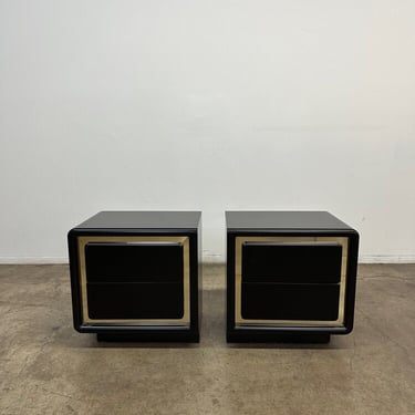 Post modern black lacquer nightstands- pair 