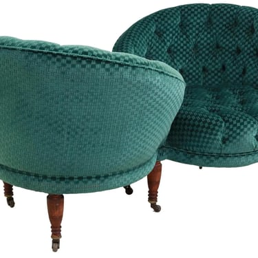 Antique Sofa, Victorian Tete-A-Tete Conversation Sofa, Green Velvet, Late 1800s!