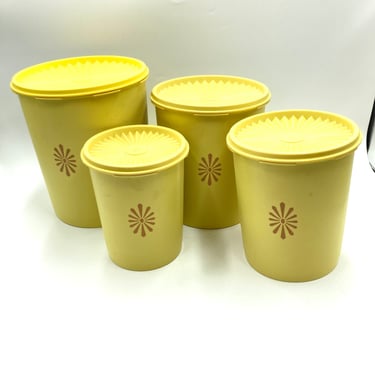 Vintage Yellow Tupperware Servalier Canister Set, Canisters, Containers, Flour, Sugar, Kitchen Storage, Retro 70s 