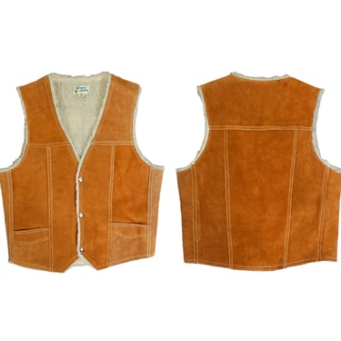 1970's Brown Suede Shearling Vest I Unisex I Sz Med I Sz 38" 