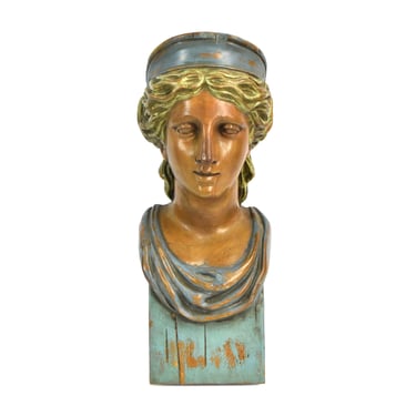 Vintage Carved Wood Sculpture Bust of Woman Venus Aphrodite of Capua 