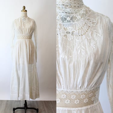 ANTIQUE embroidered edwardian LINGERIE dress small | new spring 