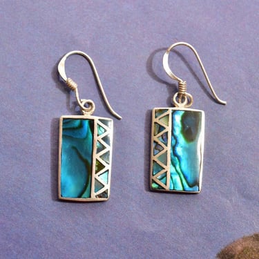 Iridescent Abalone Sterling Silver Dangle Earrings, 925 Silver Inlay Earrings, Geometric Dangle Earrings, Abalone Shell Inlay, 925, 17.5mm L 