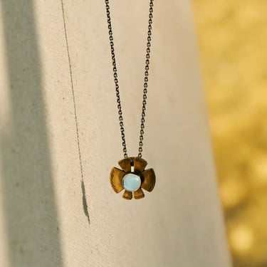 Petite Flora Necklace - Oxidized Brass, Sterling Silver + Blue Moonstone Glass