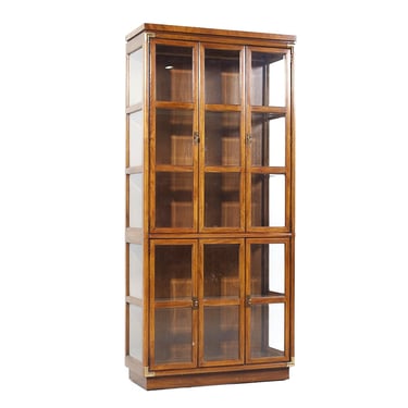 Drexel Heritage Campaign Walnut and Brass China Cabinet - mcm 