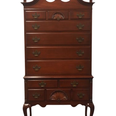 DREXEL FURNITURE Genuine Solid Mahogany Traditional Style 36" Pediment Highboy Chest w. Flame Finials 