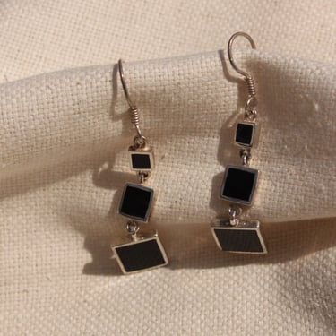 Vintage Sterling Silver Cube Drop Earring