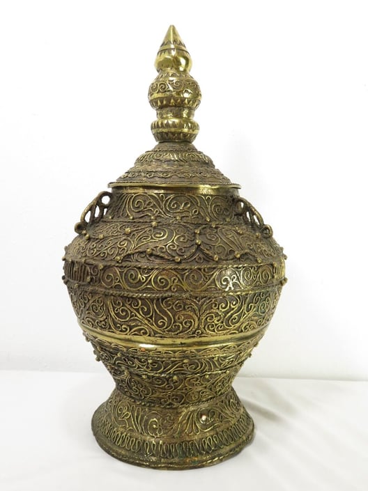 ANTIQUE Inlaid Brass MARANAO GADOR WEDDING DOWERY VESSEL BOWL Islamic