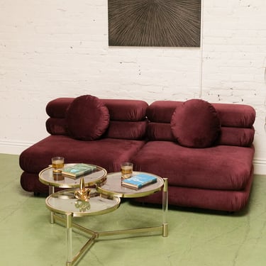 Elodie Velvet 2 Piece Loveseat Modular Sectional in Maroon