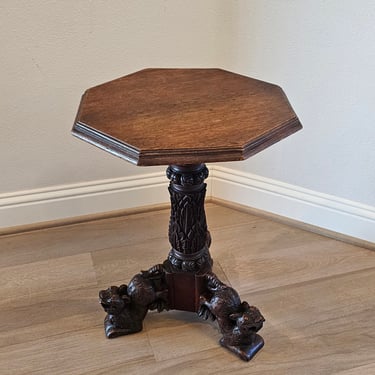 Antique Anglo-Indian Carved Wood Jaguar Table 