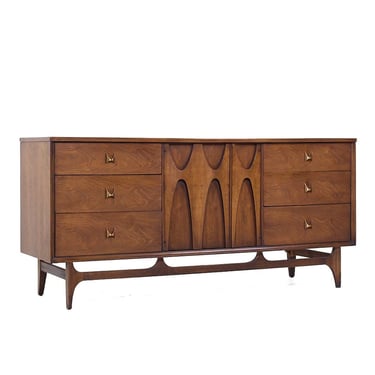 Broyhill Brasilia Mid Century Walnut and Brass Lowboy Dresser- mcm 