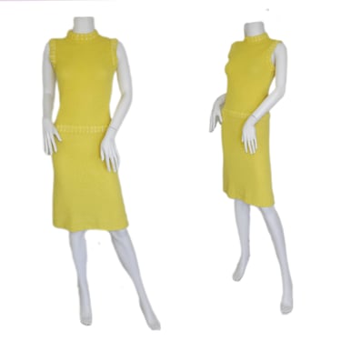 Worth 1960's Citrus Yellow Poly Knit Sweater Dress I Sz Sm 