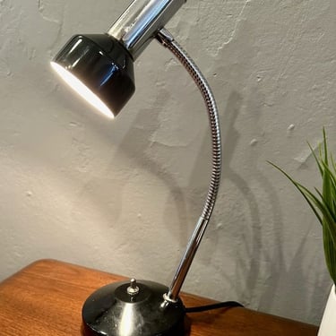 Mid Century Atomic Gooseneck Lamp in Black &#038; Chrome