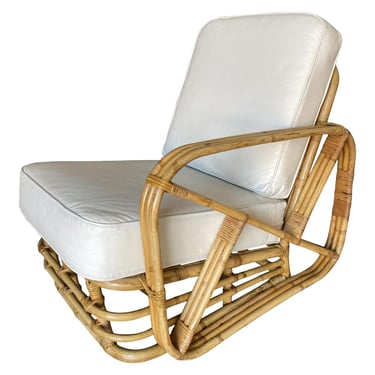 Restored 3-Strand Square Pretzel Rattan Asymmetric Lounge Chair 