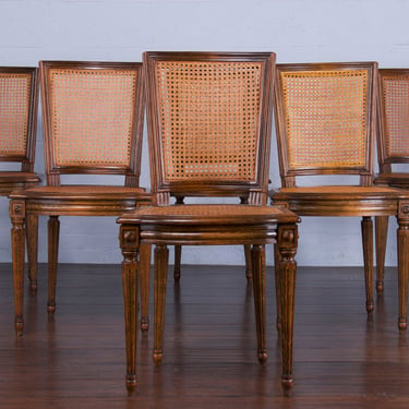 French Louis XVI Directoire Style Maple Cane Dining Chairs  - Set of 6 - Labeled 